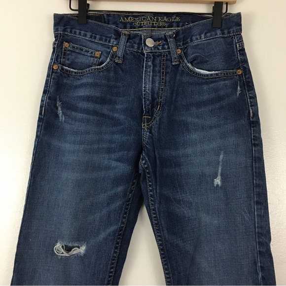 American Eagle Original Straight Medium Wash Distressed Jeans Men’s 28 - Picture 3 of 12